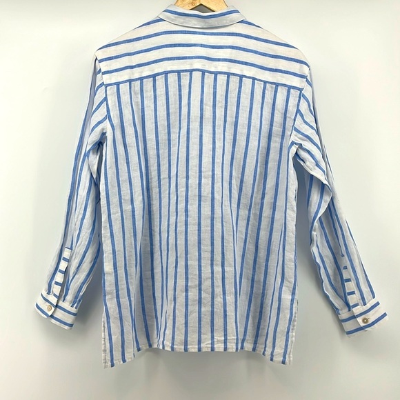 NWT J. Jill Love Linen Blue/White Stripe 100% Linen Button Down Shirt Size XS - Picture 4 of 10